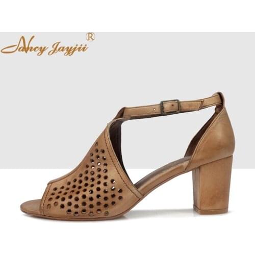 Shoes Women Sandals Adult Female High Square heels Cover Solid Mature Fashion Novelty Casual Leisure 2019 Mature Nancyjayjii