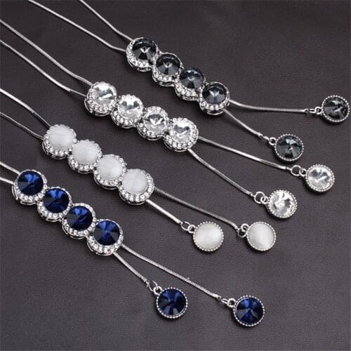 Grey White Dark Blue Crystal Round Necklace Women High Quality Synthetic Opal Collier Jewelry Dress Anniversary Accessories