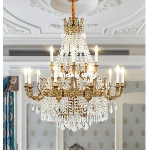 Modern Brass Luxury Crystal Chandelier Light Fixture Bronze Lustres Suspension Lampara de techo Hotel Lobby Staircase Lighting