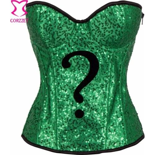 Green Sequin Cosplay Halloween Party Corsets And Bustiers Gothic Clothing Espartilhos E Corpetes Sexy Overbust Corset With Cups
