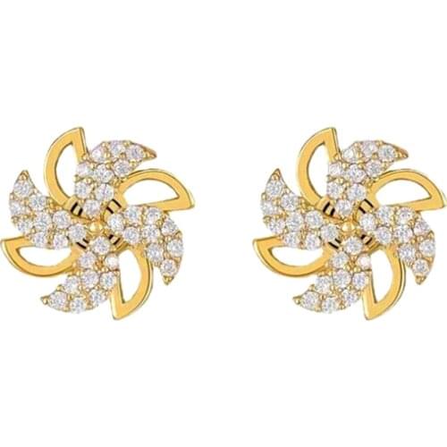 925 Silver Ear Needle Fashion Temperament Windmill Stud Earrings for Women Korean Fine Crystal Earrings Valentines Day Present