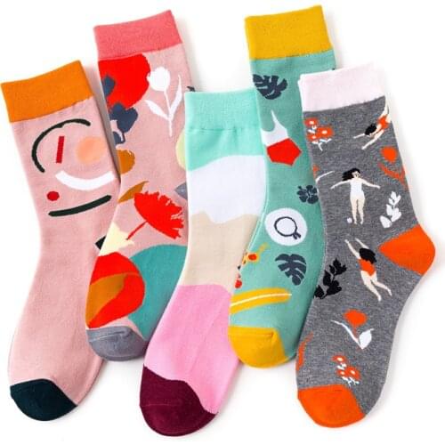 Womens Colorful Socks Painted Girls Fashion Cotton Socks Animal Food Fruits And Flowers Socks Womans Fashion Socks