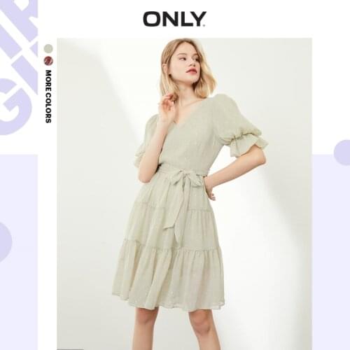 ONLY summer princess sleeve belt decoration design chiffon dress female | 120307020