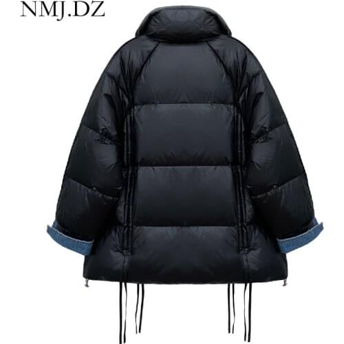 Winter Jacket Female White Duck Down Material Spliced Loose Fake Two-piece Drawstring Thickened Long-sleeved Straight Women Coat