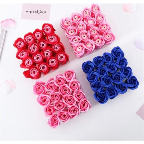 16PCS Colorful Heart-Shaped Rose Soap Flower Wedding Party Gift Handmade Petal Decor Bath Red Pink Blue Purple Violet Romantic