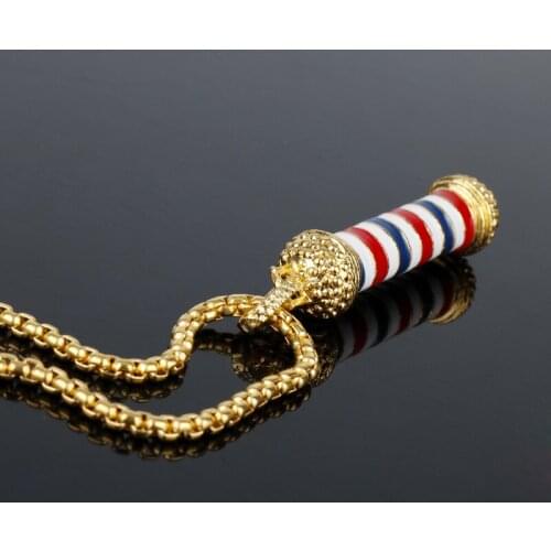 3D Barber Pole Necklace Barber Shop Pendant Cosmetologist Hair Dresser Hairdresser Charm Chain Necklaces For Women Men Gifts