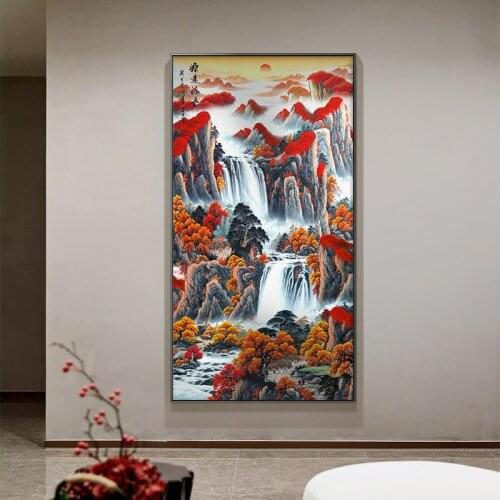 Abstract Mountain Landscape Inspiring Canvas Paintings Chinese Wall Art Pictures Poster Print for Living Room Home Office Decor