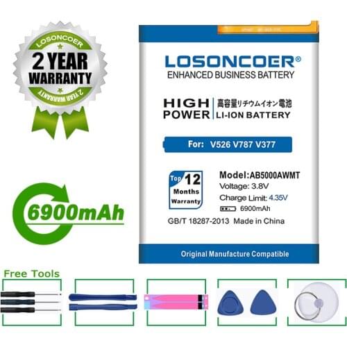 LOSONCOER Battery AB5000AWMT 6900mAh For PHILIPS V526 V787 V377 CTV787 For Xenium CTV526 Battery