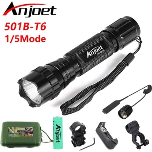Anjoet 501Bs CREE XML T6 Tactical led flashlight spotllight Torch Camping lantern hunting lamp 18650 Rechargeable battery