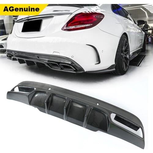 AGenuine FD Carbon fiber car rear bumper lip diffuser with end pipes for Mercedes-Benz C class W205 Sports AMG