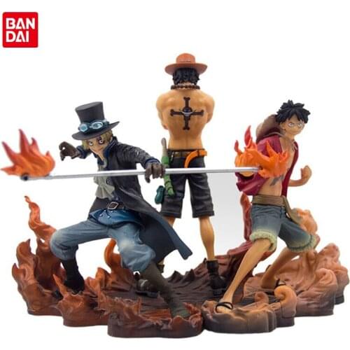 Bandai 3PCS One Piece Anime Doll Set Three Brothers Sabo Monkey D. Luffy AcePVC Action Figure Collection Model Decoration Gift
