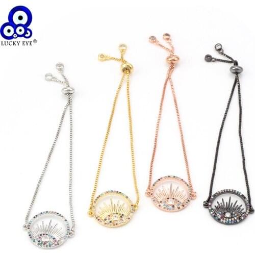 Lucky Eye Evil Eye Charms Bracelet Colorful CZ Zircon Copper Chain Bracelets for Women Men Slider Chain Jewelry EY6208