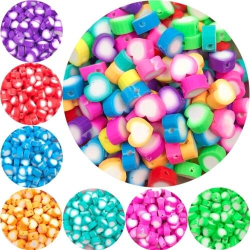 30pcs 10mm Clay Spacer Beads Heart Shape Polymer Clay Beads for Jewelry Making DIY Handmade Necklace Bracelet Accessories