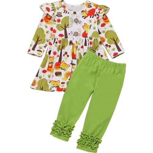 1-6Y Toddler Baby Girls Autumn Winter Clothes Sets Cartoon Print Tops T-shirt Pants Leggings Set