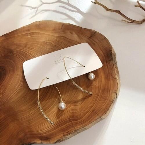 Metal Simulated Pearl Zircon Hoop Earrings Elegant For Women Fashion Ear Accessories Long Hook Pendientes 2019 Korea Jewelry