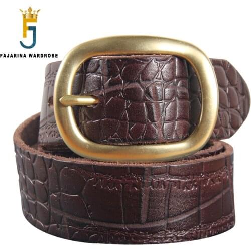 FAJARINA 2020 Top Quality Cowhide Mens Unique Design Personality Striped Cowskin Brass Pin Buckle Metal Belts for Men N17FJ907