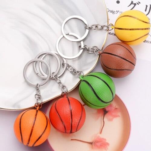 Simulation Resin Basketball Sports Pendant Keychain Red Yellow Green Sphere Key chain Bag Key Ring For Mens Accessory Gifts