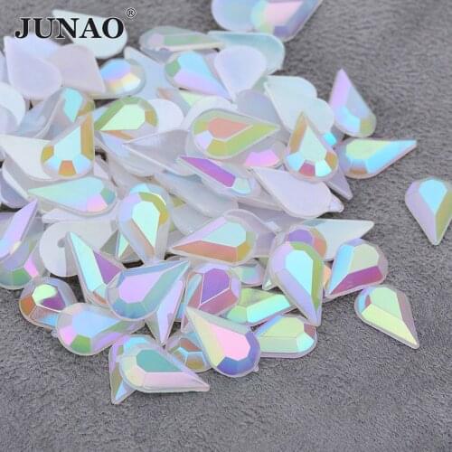 JUNAO 5*8mm 8*13mm Jelly White AB Teardrop Rhinestones Stickers Flatback Acrylic Crystals Stone Non Hotfix Strass Decoration