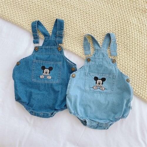 Mickey Mouse Newborn Baby Girls Boys Clothes Summer Cowboy Childrens Rompers Disney Cartoon Jumpsuit Sling Strap Kids Outfits
