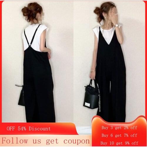 Jumpsuit Women 2020 New Sling Loose Bf Tide Straight Wide-leg Pants Casual Black Overalls Trousers Fashion Simple Overalls Hot