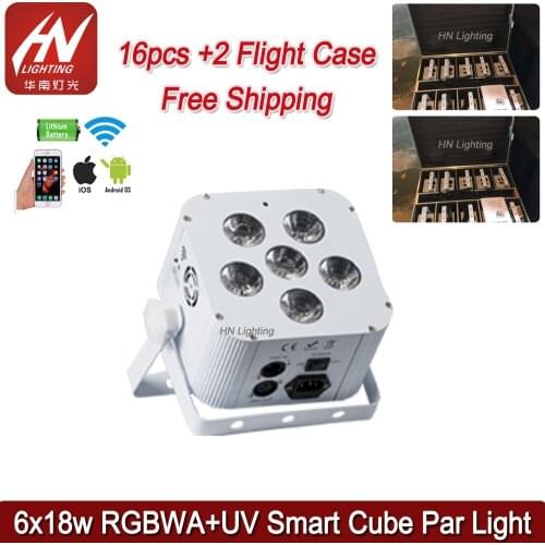 16pcs Disco Light 6*18W RGBWA UV Battery Power Wireless DMX LED PAR dj uplighting