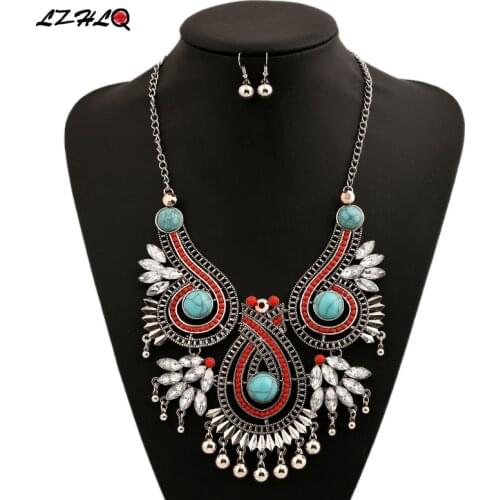 LZHLQ 2020 Fashion Ethnic Maxi Collier Statement Necklace Vintage Bohemian Hollow Big Personality Exaggerated Necklace Pendants