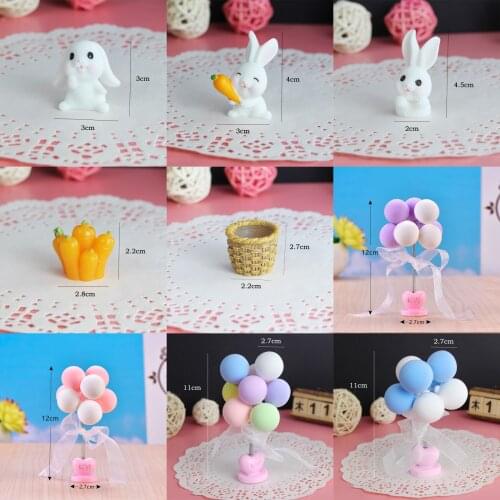 Cute Rabbit Carrot Easter Decoration CLAY BALLOON Miniature Hare Animal Figurine Resin Craft Mini Garden Ornament Decoration