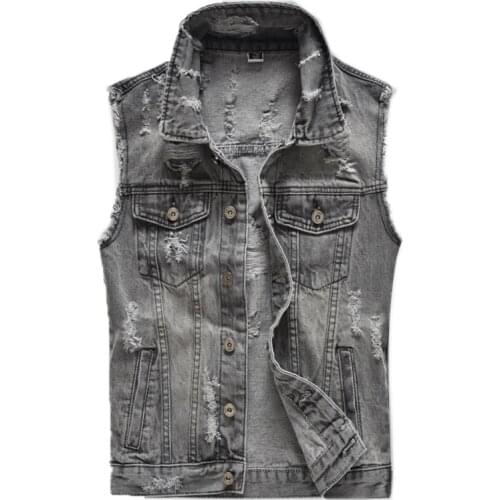 2021 Mens Hot Men Vest Denim Jacket Gray Korean of the large size casual vest tide brand vest