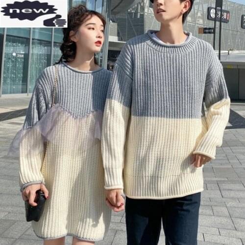 Japan Style Mens Knitting Pullovers O-Neck Loose Fit Long Sleeve Patchwork Casual Sweater Tops Fashion Lovers Autumn Sweaters