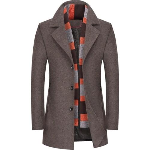 Men Winter Wool Coat Mens New Fashion Multi-Pocket Warm Thick Wool Blends Woolen Pea Coat Male Trench Coat Overcoat