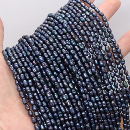 Natural Pearl Beads Freshwater Black Pearl Loose Bead Rice Shape Strand Beads for DIY Craft Bracelet Necklace Jewelry Making