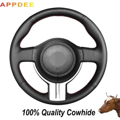 APPDEE Hand-stitched Black Genuine Leather Steering Wheel Cover for Toyota 86 2012 2013 2014 2015 Subaru BRZ 2012 2013 14 2015