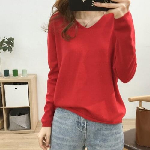 Autumn Spring V-Neck Soild Woman Thin Knitted Sweater Long Sleeve Female Jumpers Casual Basic Ladies Pullover for Women Outwear