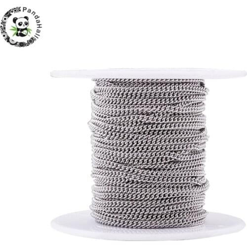 PANDAHALL 304 Stainless Steel Curb Chains For DIY Unwelded Jewelry Findings Stainless Steel Color, 2.4x1.9x0.5mm; about 10m/roll