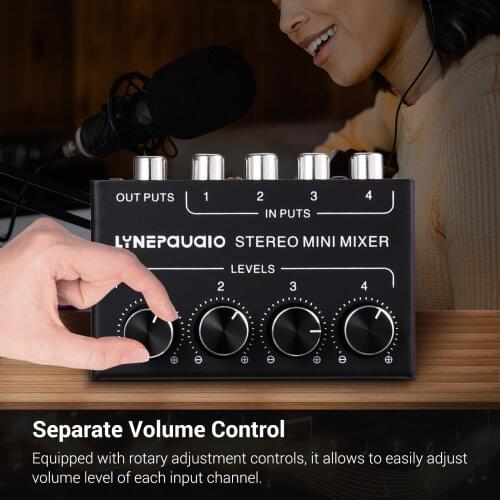 Audio Mix Mini Portable 4 Channel Passive Mixer Mixing Console with Volume Control for Live Studio Audio Mixer Console