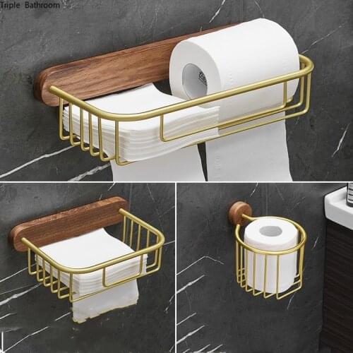 Simple Solid Wood Aluminum Alloy Toilet Paper Holder Bathroom Accessories Shelf Tissue Paper Towel Holder Toilet Roll Holder