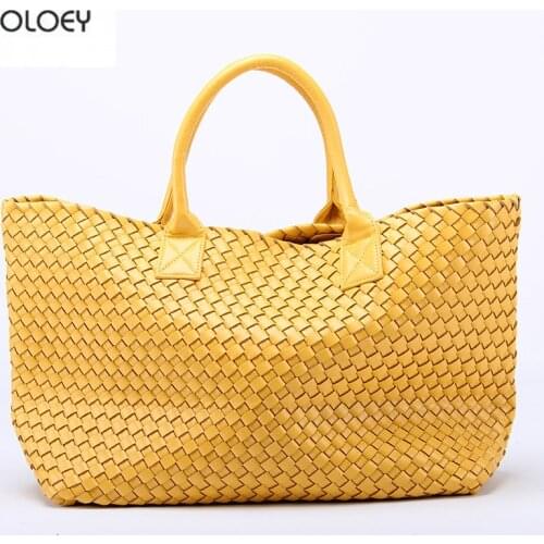 OLOEY New woven handbags imitation sheepskin star shoulder bag large capacity bucket bag woven tote bag women leather handbags