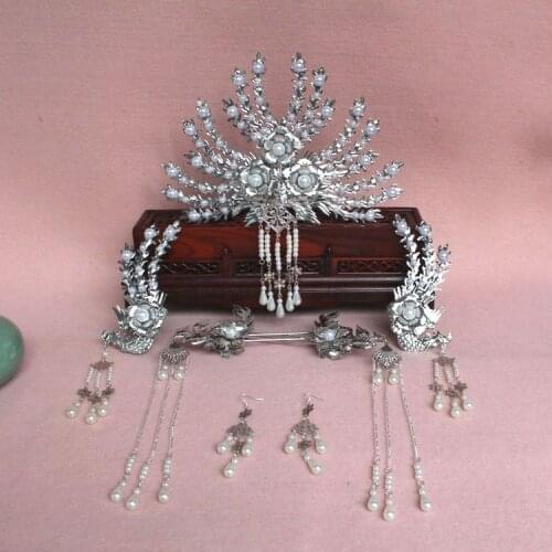 6 Colors 2 Sizes Silver Phoenix Tiara Vintage Tang Dynasty Princess Empress Hair Tiara Hair Accessory Set Fan Bingbing Design