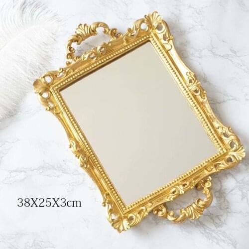 Vintage cake tray resin cake display accessory mirror ancient style gold white wedding ornaments dessert dishes cupcake plate