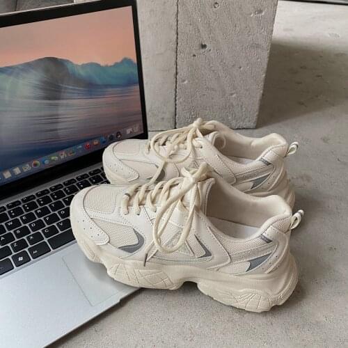 New Brand Women Chunky Sneakers Vulcanized Shoes Spring Korean Fashion Mesh Lace Up Casual Shoes Woman Trainers Old Dad Shoes