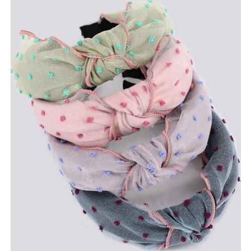 Boutique Double Layers Embroidery Organza Hairband for women Wholesale Girls Hair Accessories Wide Cloth Headband Top Knot