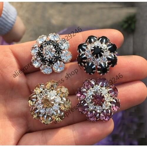 1pcs/lot 25mm black white yellow purple crystal decorative silver button for women over coat garment clothing sewing accessory