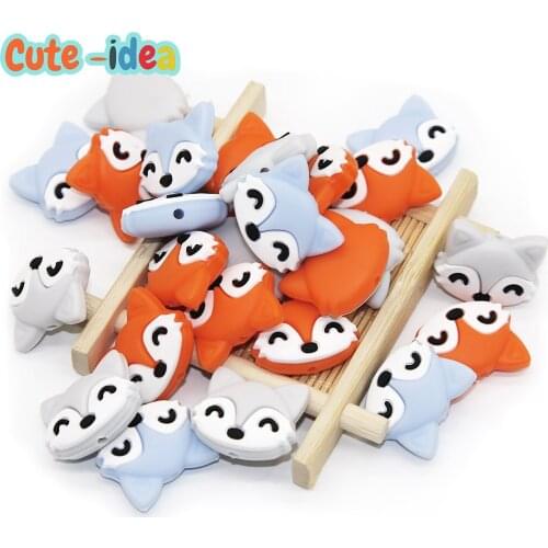 Cute-idea 10pcs Mini Fox Silicone Beads Food Grade Rodent Baby Teethers DIY Teething Necklace Toys Accessories Baby Product