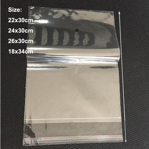 200pcs/lot 22x30, 24x30, 26x30, 18x34cm Large Big Size Transparent Plastic Bags Self Adhesive Seal Jewelry Gift Package Opp Bags