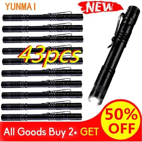 43pcs Pen Light Mini Portable Led Flashlight Torch Lanterna Waterproof Shock Resistant,hard Light Bulbs Q5 Adjustable 2000 lumen