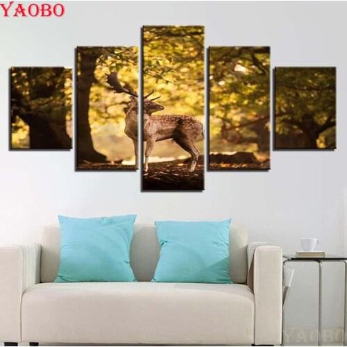 Full Square round 5d Diy Diamond Painting Cross Stitch 5 Pieces Deer Animals Pictures Mosaic Diamond Embroidery rhinestones