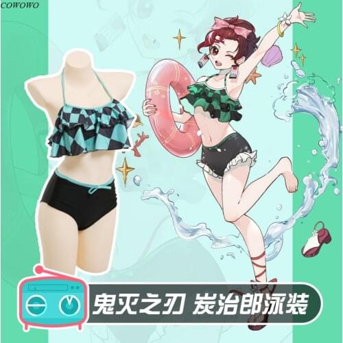 Anime! Demon Slayer: Kimetsu no Yaiba Kamado Tanjirou Lovely Swimsuit Uniform Cosplay Costume Summer Pool Party Suit For Women