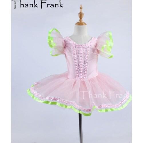Support-Dance Girls Flutter Sleeve Ruffle Neckline Ballet Tutu Dress Kids Dance Costume C198