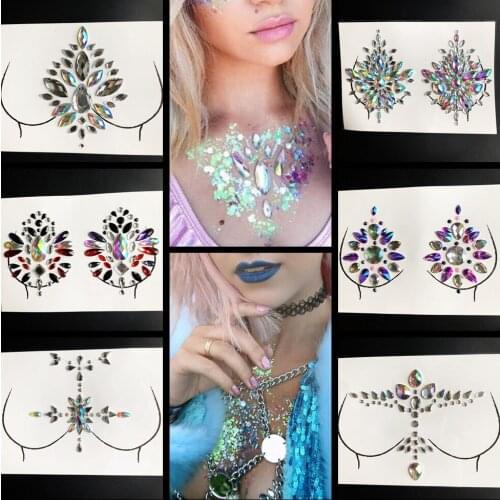 Flash Nipple Gem Paste Easy To Use 3D Fake Jewels Chest Tattoo Sticker Shining Crystal Temporary For Bride Pretty Diamond Paste