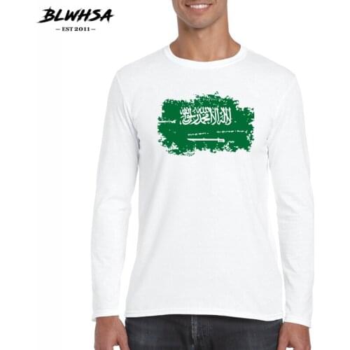 BLWHSA Spring T-shirt for Men Top Quality Saudi Arabia Flag Designer Mens Cotton Long Sleeve T shirt O-neck Casual Men Tee
